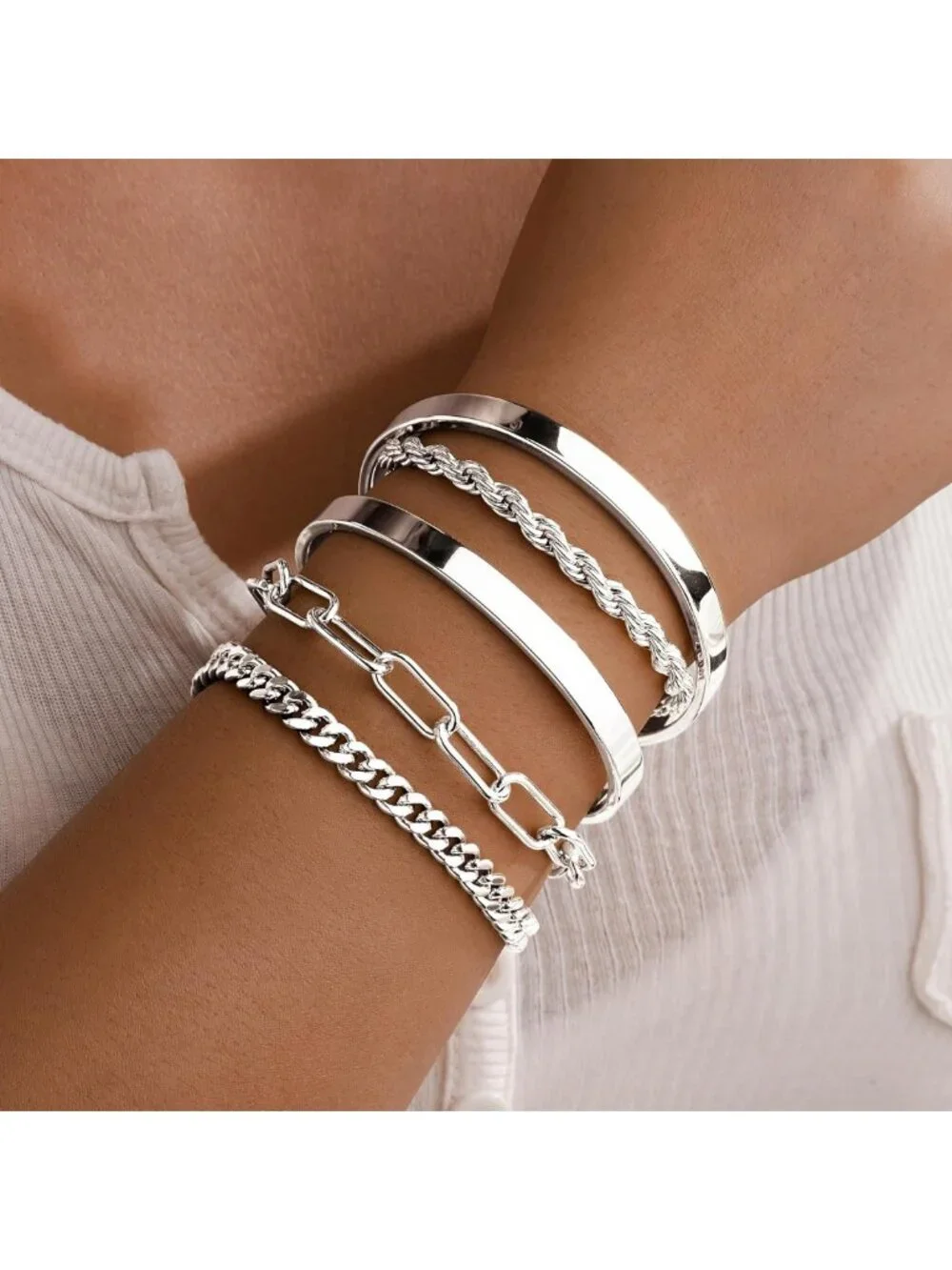 Trendy Gold Bracelet Set for Women - Waterproof, Non-Tarnish Stackable Bangles
